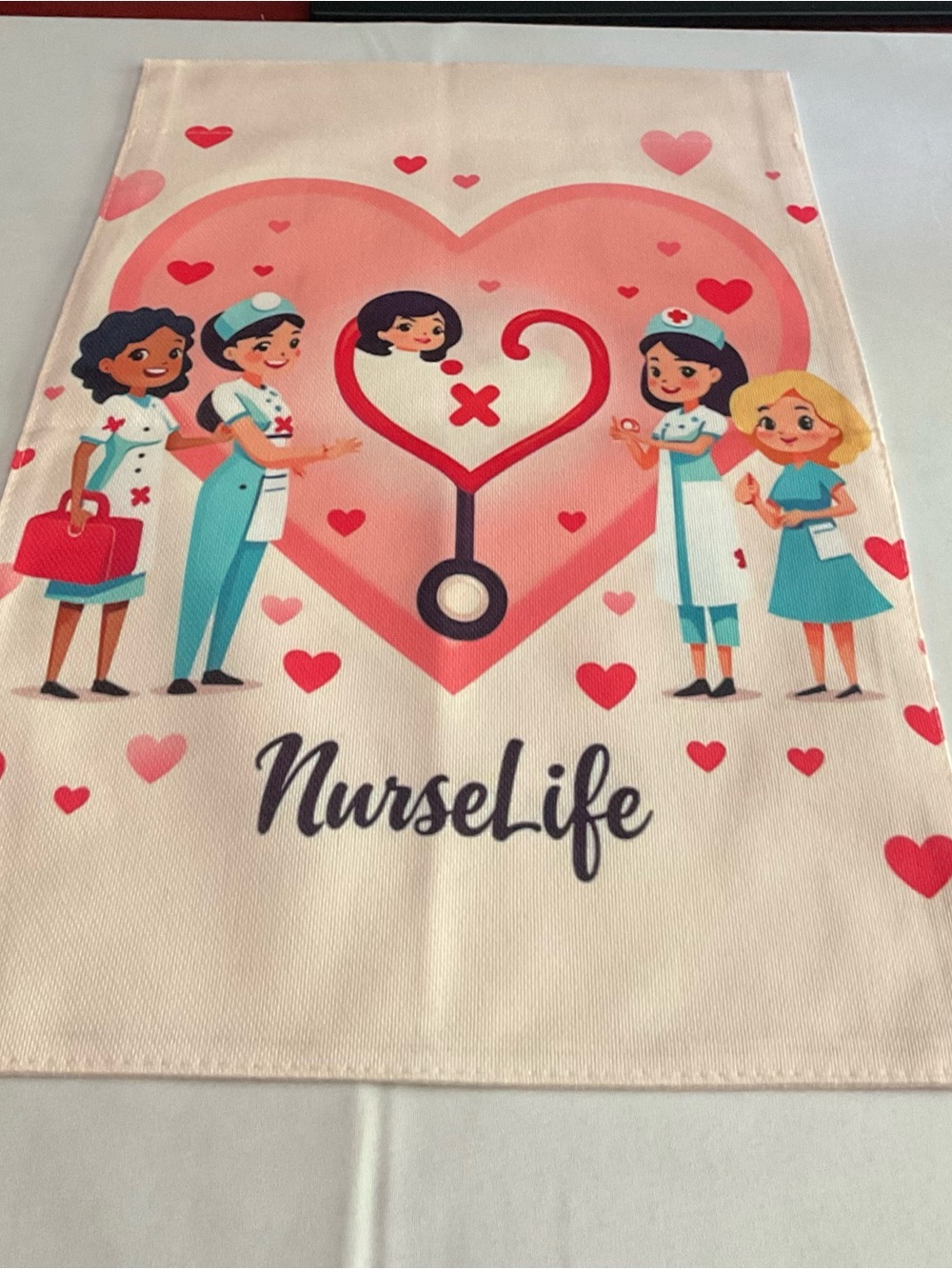 Nurse Life Decorative Garden Flag - Pink Heart & Nurses